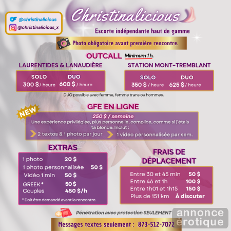 Escorte haut de gamme Laurentides & Lanaudière • Mont-Tremblant • GFE